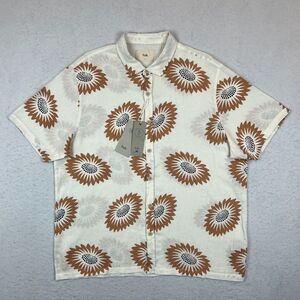 New NWT Mens Folk Drake Linen‎ Short Sleeve Button Down Ivory Shirt Size Large